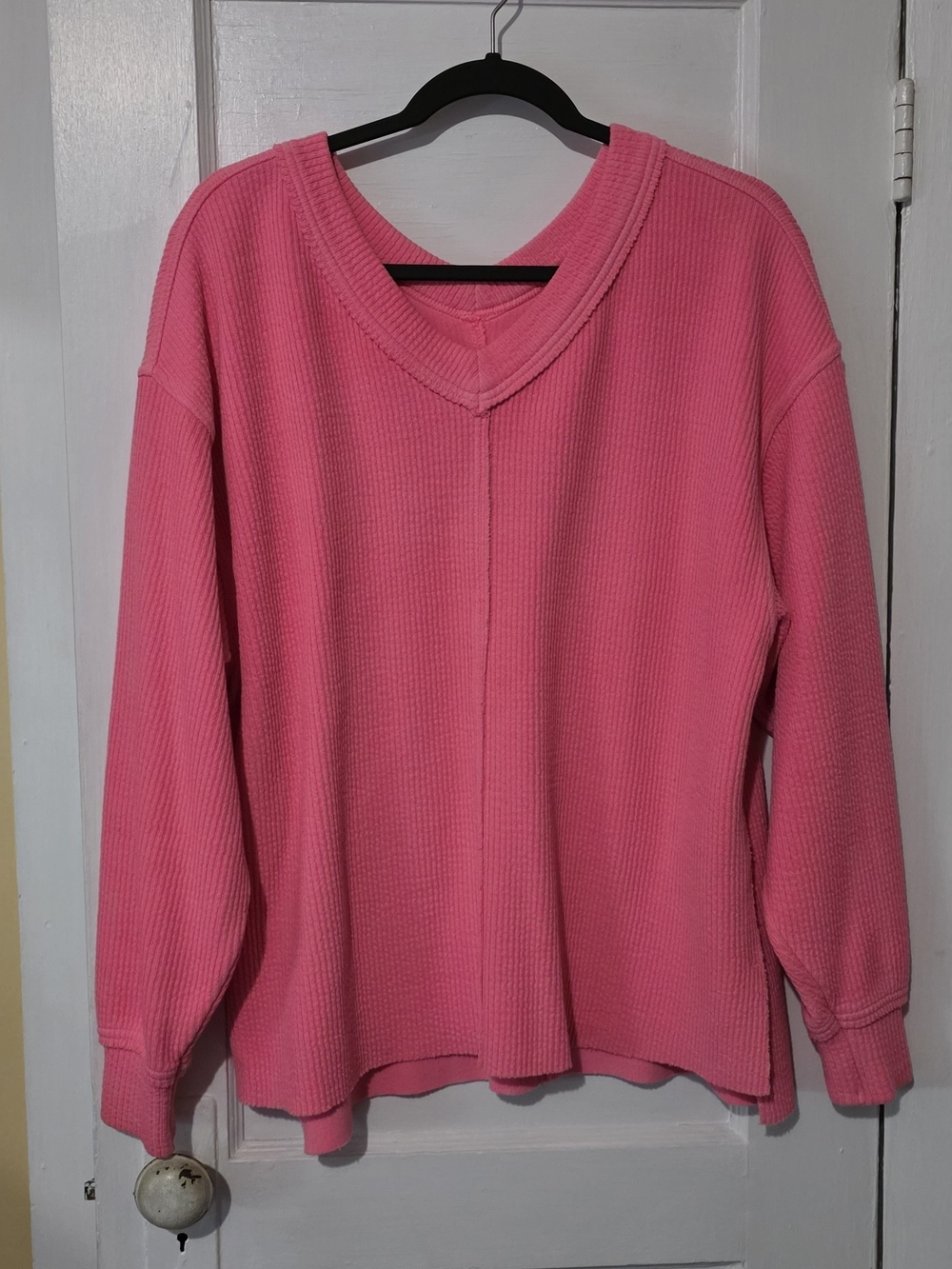 aerie Pink Waffle V-Neck Long Sleeve Sweater